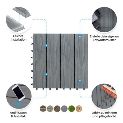 Dalles de Terrasse Lot de 11 pièces, Classic Gris 30 x 30 cm - 1 m²
