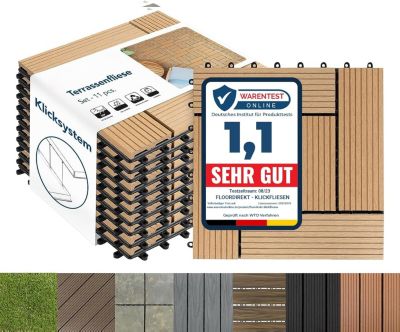 Dalles de Terrasse Lot de 11 pièces, Classic Teck 30 x 30 cm - 1 m²