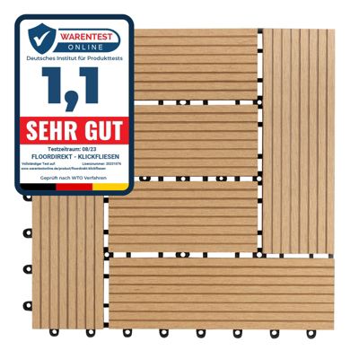 Dalles de Terrasse Lot de 11 pièces, Classic Teck 30 x 30 cm - 1 m²