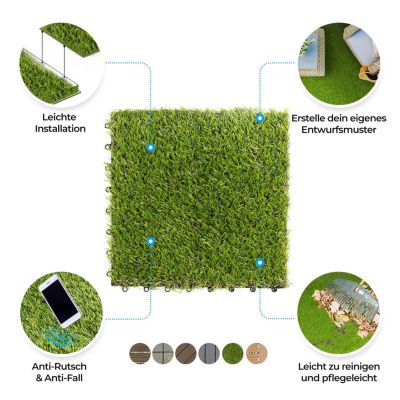 Dalles de Terrasse Lot de 11 pièces, gazon synthétique, 30 x 30 cm - 1 m²