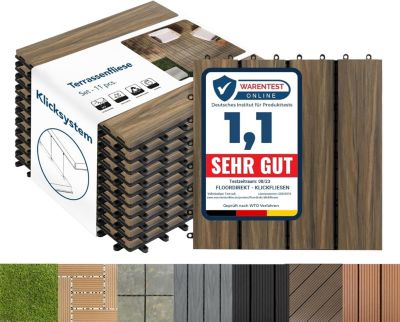 Dalles de Terrasse Lot de 11 pièces, Mix Teck 30 x 30 cm - 1 m² - Floordirekt