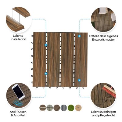 Dalles de Terrasse Lot de 11 pièces, Mix Teck 30 x 30 cm - 1 m² - Floordirekt