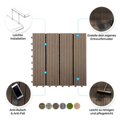 Dalles de Terrasse Lot de 11 pièces, Royal Marron foncé  30 x 30 cm - 1 m²
