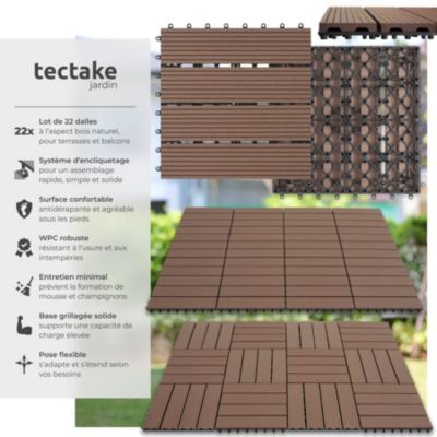 Dalles de terrasse Lot de 22 pièces avec système de clic marron
