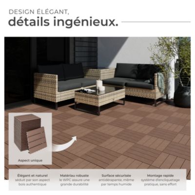 Dalles de terrasse Lot de 22 pièces avec système de clic marron