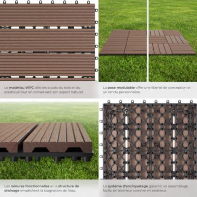 Dalles de terrasse Lot de 22 pièces avec système de clic marron