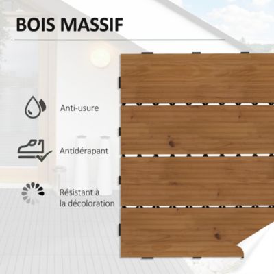 Dalles terrasse - caillebotis - lot de 12 pcs, max. 1,08 m²- clipsables, installation très simple - lamelles bois sapin pré-huilé