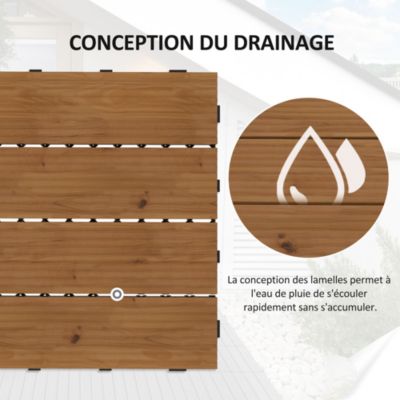 Dalles terrasse - caillebotis - lot de 12 pcs, max. 1,08 m²- clipsables, installation très simple - lamelles bois sapin pré-huilé