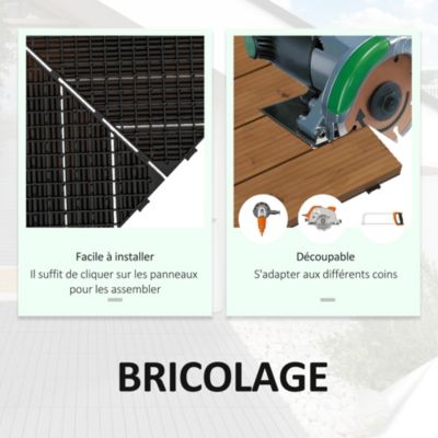 Dalles terrasse - caillebotis - lot de 12 pcs, max. 1,08 m²- clipsables, installation très simple - lamelles bois sapin pré-huilé