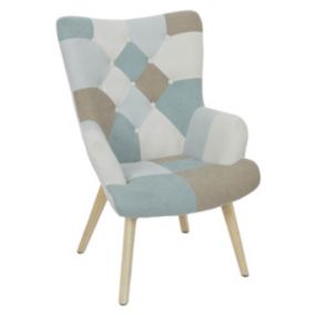 DAMAS - Fauteuil Motif Patchwork Bleu et Gris