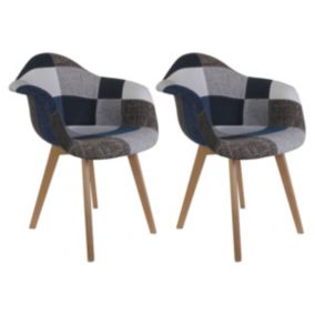 DAMAS - Lot de 2 Fauteuils Patchwork Bleu et Gris