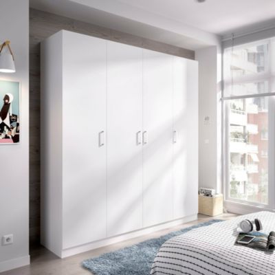 Danna Armoire, Cintre pour chambre à coucher, Armoire avec 4 portes battantes, 200x52h215 cm, Blanc