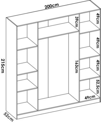 Danna Armoire, Cintre pour chambre à coucher, Armoire avec 4 portes battantes, 200x52h215 cm, Blanc