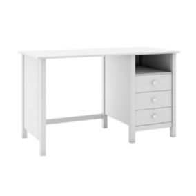 DAVA - Bureau 3 Tiroirs en Pin Massif Blanc