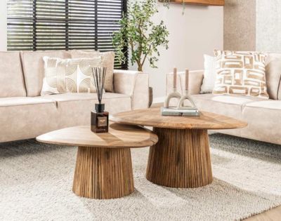 Dayo - lot de 2 tables basses gigognes - en bois massif de manguier - 93 et 76 cm - Lisa Design
