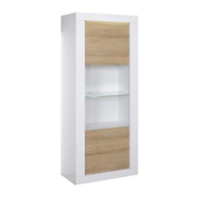 DAYTON OAK - Vitrine 1 Porte Réversible Effet Chêne et Leds