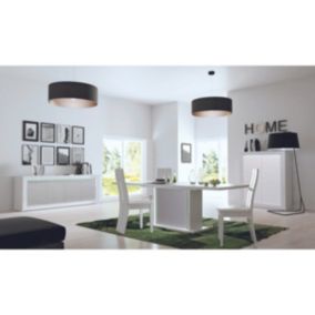 DAYTON WHITE - Ensemble Séjour avec Table Allongeable 180-225cm + Leds