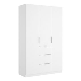 Dcurt Armoire, Cintre pour chambre à coucher, Armoire avec 3 portes battantes et 3 tiroirs, 135x52h204 cm, Blanc