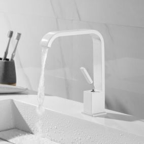De lavabo cascade blanc, mitigeur de lavabo en laiton à bec haut
