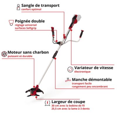 Débroussailleuse sans fil sans batterie 18 V, largeur de coupe avec fil 300 mm, avec lame 255 mm, Einhell AGILLO 36/255 BL-Solo