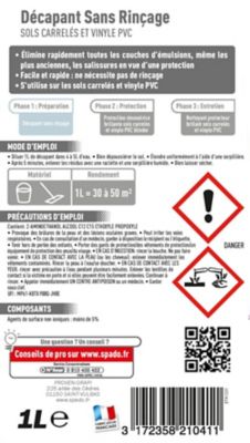 Décapant sans rinçage sols carrelés et vinyle pvc Spado 1L