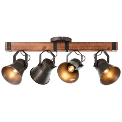 DECCA Barre 4L acier noir E27 métal/bois 4xE27 LED 10W ampoule non incluse