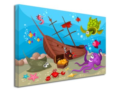 DECLINA, Tableau toile imprimée Enfants, Tableau toile déco Le tresor sous marin, 100x60 cm