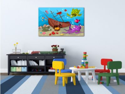 DECLINA, Tableau toile imprimée Enfants, Tableau toile déco Le tresor sous marin, 100x60 cm