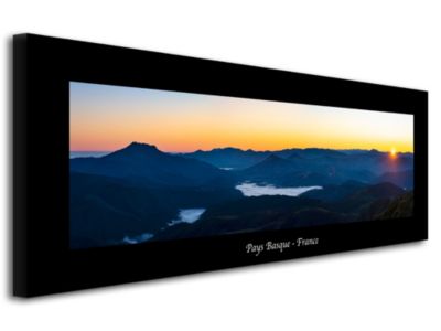 DECLINA, Tableau toile imprimée Paysage, Tableau toile levé de soleil sur les montagnes du Pays Basque, 150x60 cm