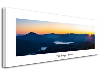 DECLINA, Tableau toile imprimée Paysage, Tableau toile levé de soleil sur les montagnes du Pays Basque, 80x30 cm