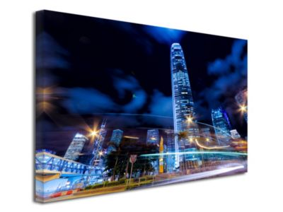 DECLINA, Tableau toile imprimée, Tableau deco design Hong Kong de nuit, 80x50 cm