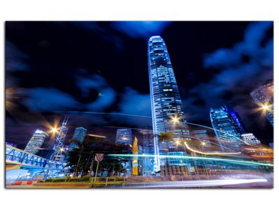 DECLINA, Tableau toile imprimée, Tableau deco design Hong Kong de nuit, 80x50 cm