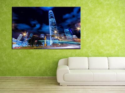 DECLINA, Tableau toile imprimée, Tableau deco design Hong Kong de nuit, 80x50 cm