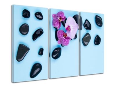 DECLINA, Tableau toile imprimée Zen, Tableau orchidée violet et galet zen, 150x100 cm