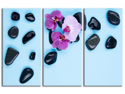 DECLINA, Tableau toile imprimée Zen, Tableau orchidée violet et galet zen, 150x100 cm