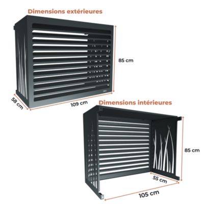 DECOAIRCO - Cache climatiseur extérieur métal - Cache clim, pompe à chaleur, protection groupe extérieur -Taille M - Anthracite