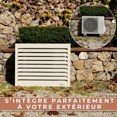 DECOAIRCO - Cache climatiseur extérieur métal - Cache clim, pompe à chaleur, protection groupe extérieur -Taille M - Blanc crème