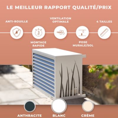 DECOAIRCO - Cache climatiseur extérieur métal - Cache clim, pompe à chaleur, protection groupe extérieur -Taille M - Blanc