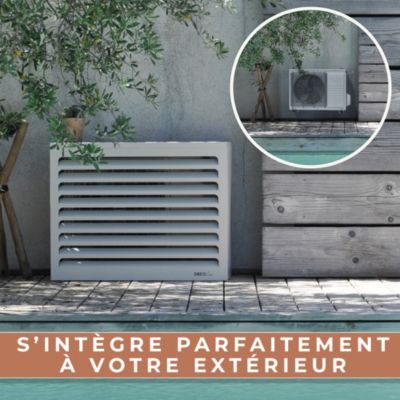 DECOAIRCO - Cache climatiseur extérieur métal - Cache clim, pompe à chaleur, protection groupe extérieur -Taille M - Blanc
