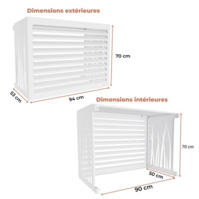 DECOAIRCO - Cache climatiseur extérieur métal - Cache clim, pompe à chaleur, protection groupe extérieur -Taille S - Blanc