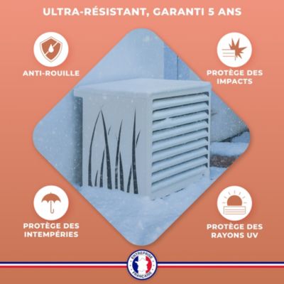 DECOAIRCO - Cache climatiseur extérieur métal - Cache clim, pompe à chaleur, protection groupe extérieur -Taille S - Blanc