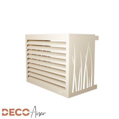 DECOAIRCO - Cache climatiseur extérieur métal - Cache clim, pompe à chaleur, protection groupe extérieur -Taille XS - Ivoire