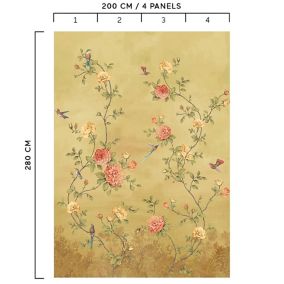 Décor mural intissé Bloom rosier ocre - 4 lés