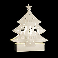 Décoration de Noël sapin métal blanc LED