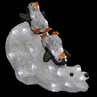 Décoration extérieure de Noël LED Pingouins glissant sur Ours H.26,5 cm