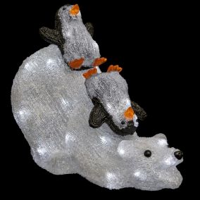 Décoration extérieure de Noël LED Pingouins glissant sur Ours H.35cm