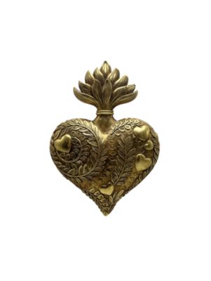 Décoration murale ex-voto cœur sacré doré vieilli H.28cm Emde