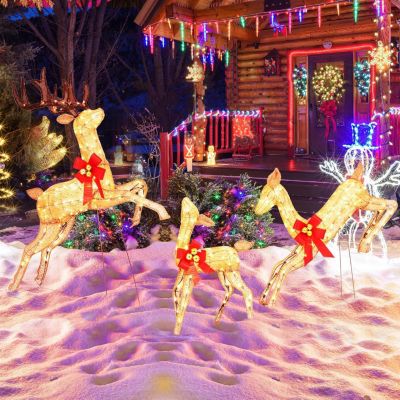 Decoration Noel Exterieur Lumineuses LED Set Familial de Rennes Wapiti Noël avec 255 Lumières Blanc Chaud 12 piquets de Terre