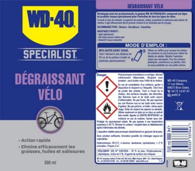 Dégraissant pour vélo WD40 500 ml action rapide