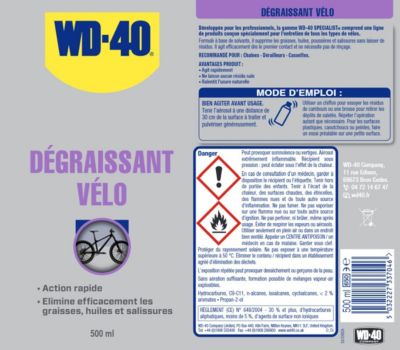 Dégraissant pour vélo WD40 500 ml action rapide